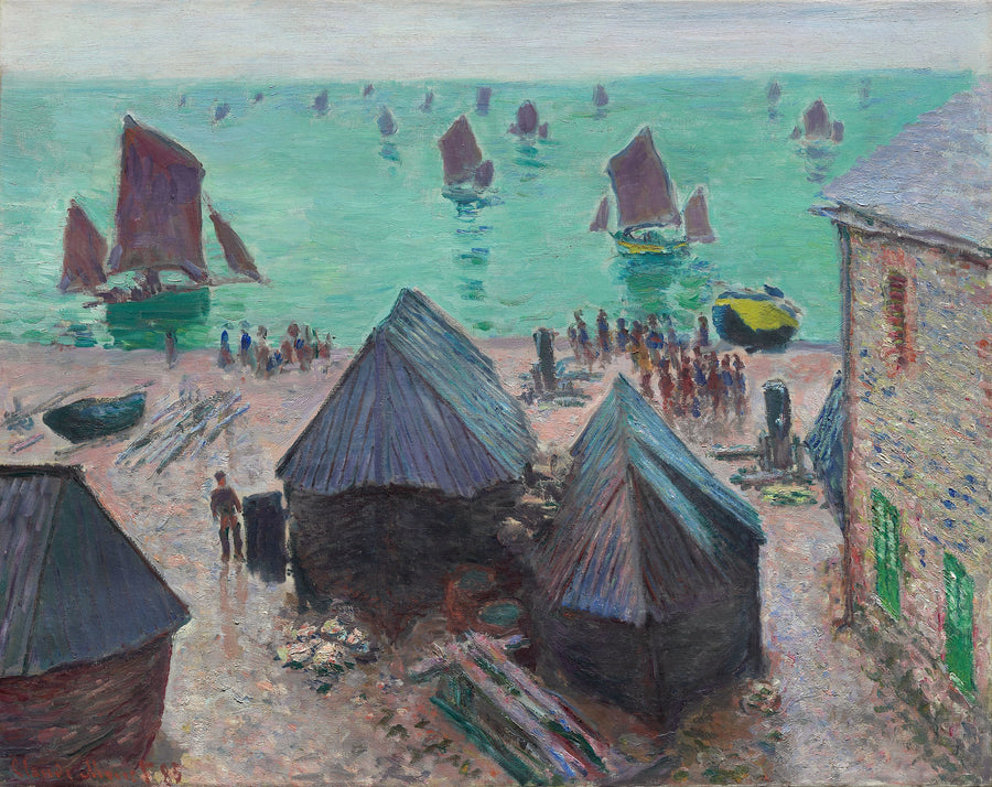 Het vertrek van de boten, Étretat W1025 - Claude Monet