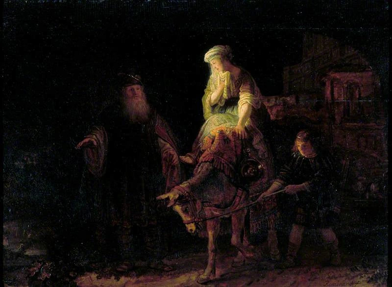 De vertrek van de Sunamitische vrouw - Rembrandt