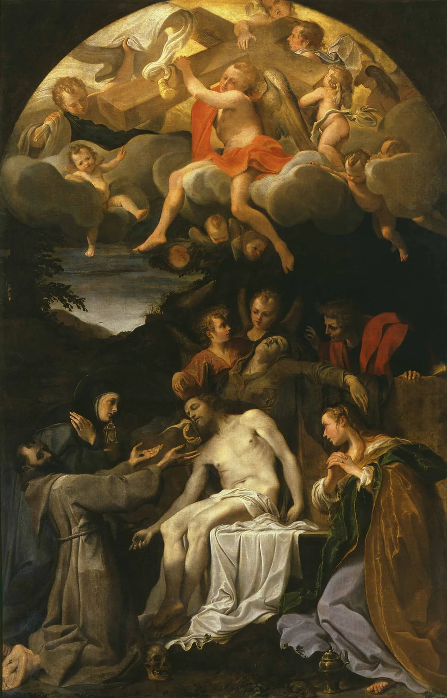 Deposition met de Maagd en de heiligen Clara, Franciscus, Madeleine en Johannes - Annibale Carracci