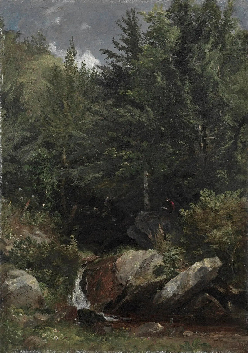 Bomen en een beekje op een heuvel - Jasper Francis Cropsey