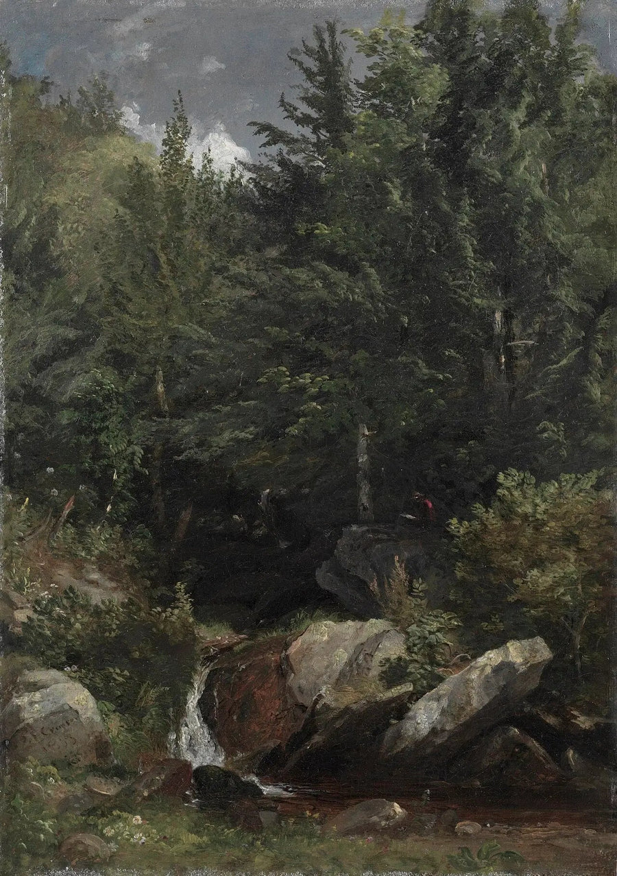 Bomen en een beekje op een heuvel - Jasper Francis Cropsey