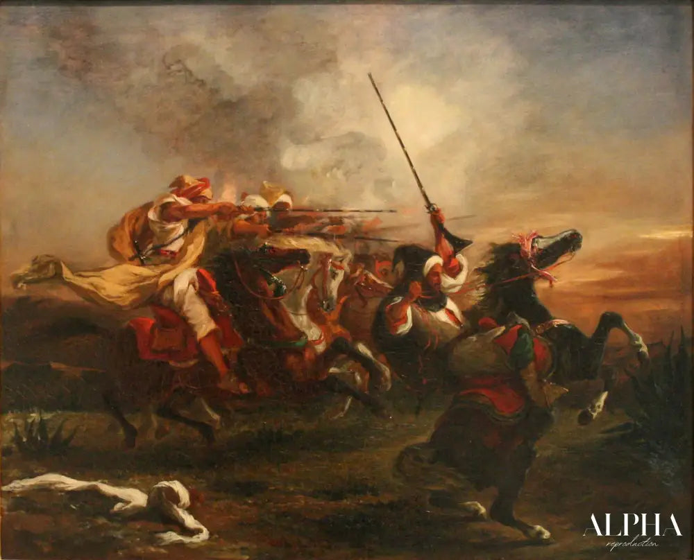 Des cavaliers marocains en action militaire - Eugène Delacroix - Reproductions de tableaux et peintures haut de gamme