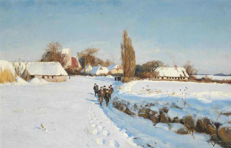 Reproductie van een klassiek olieverfschilderij van een schoolkind dat in de sneeuw loopt op een zonnige winterdag - H. A. Brendekilde

Source:
Des écoliers marchent dans la neige lors d'une journée d'hiver ensoleillée. - H. A. Brendekilde