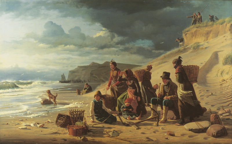 Families van vissers wachten op hun terugkeer bij de naderende storm. Vanaf de westkust van Jutland. - Carl Heinrich Bloch