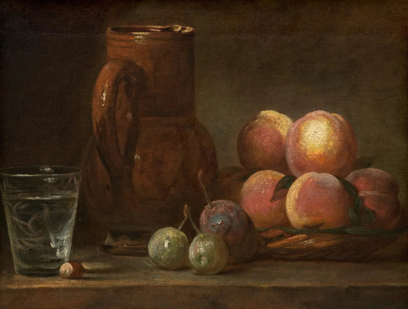 Fruit, een kruik en een glas - Jean Simeón Chardin