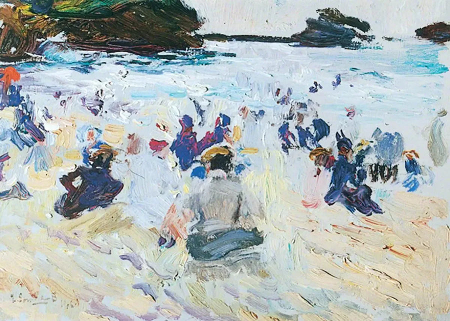 Mensen zittend op het strand - Joaquín Sorolla