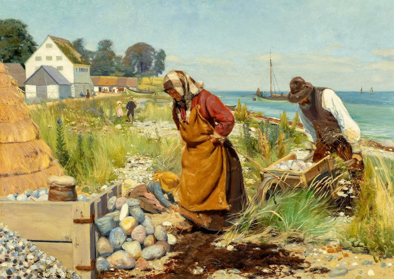 Mensen snijden puin bij een strand in Stevns, Denemarken. - H. A. Brendekilde

Source:
Des gens coupent des décombres près d'une plage à Stevns, au Danemark. - H. A. Brendekilde