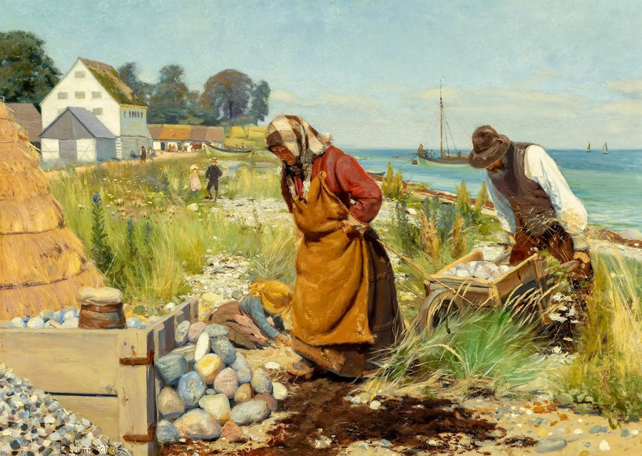 Mensen snijden puin bij een strand in Stevns, Denemarken. - H. A. Brendekilde

Source:
Des gens coupent des décombres près d'une plage à Stevns, au Danemark. - H. A. Brendekilde