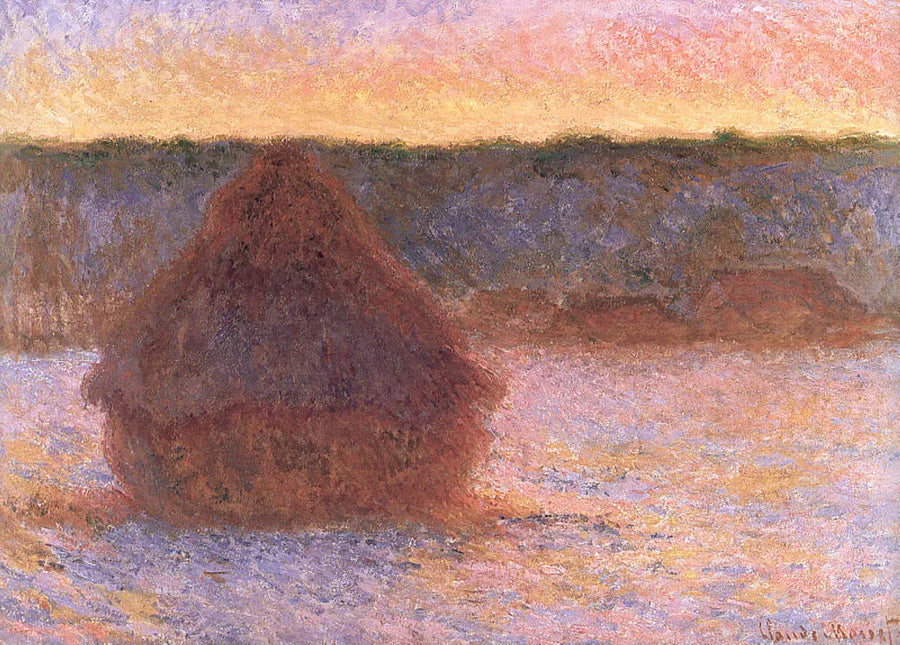 Hooihalmen bij zonsondergang, ijskoud weer - Claude Monet