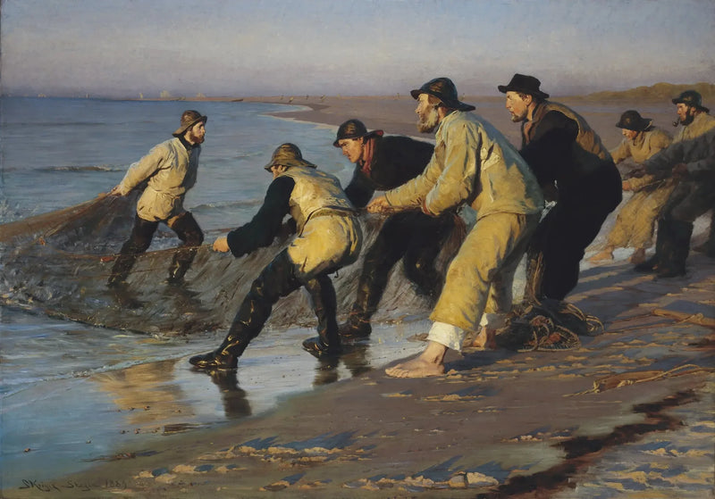 Visseressen halen hun netten op aan het noordstrand van Skagen. Eind van de middag. - Peder Severin Krøyer