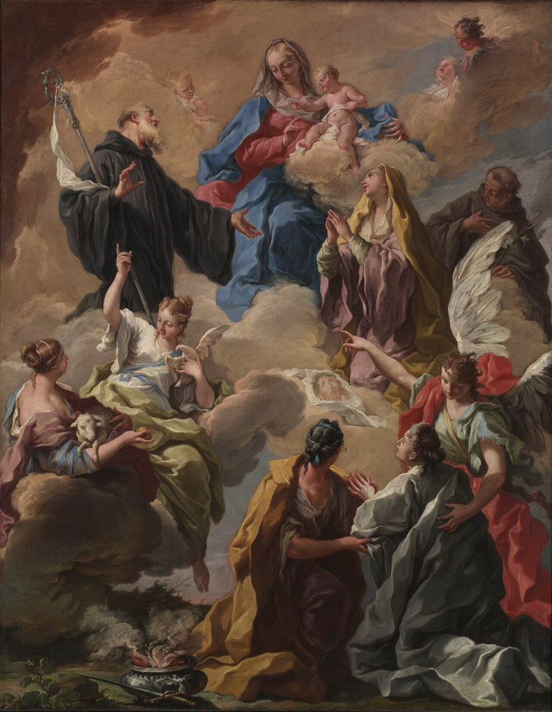 Heiligen tonen een vrome vrouw aan de Maagd en het Kind. - Giovanni Battista Pittoni