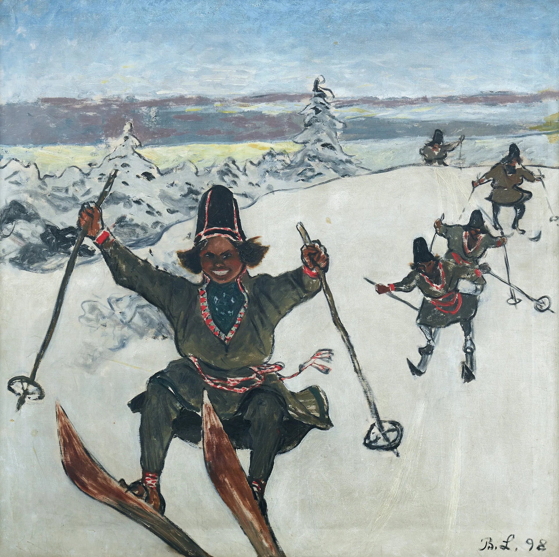 Des Samis à ski - Bruno Liljefors image 1 reproduction de peinture à l’huile