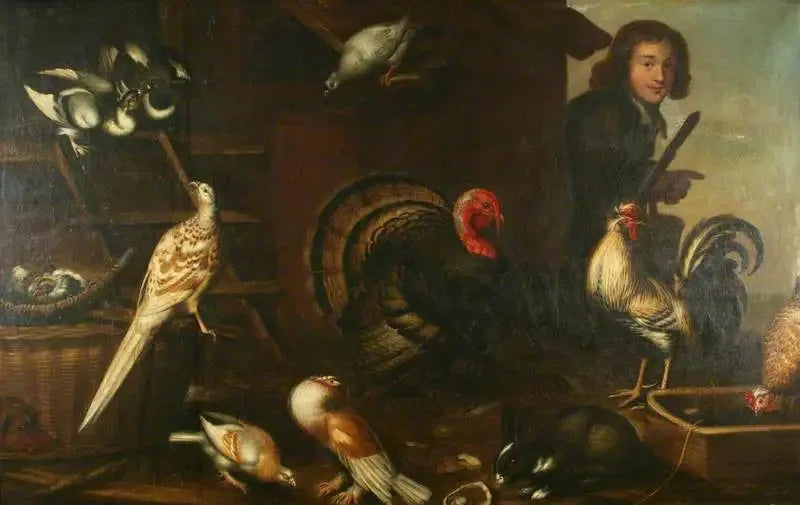 Huishoudelijke gevogelte en een man - Melchior de Hondecoeter