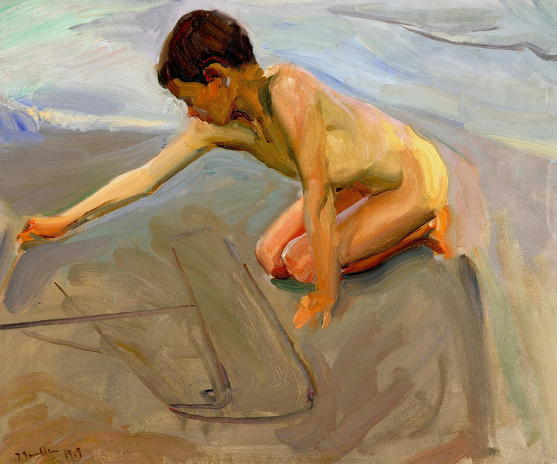 Tekenen in het zand - Joaquín Sorolla