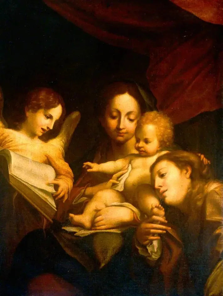 Detail van De Madonna met Sint-Jerome en Maria Magdalena (Il Giorno) - Antonio da Correggio