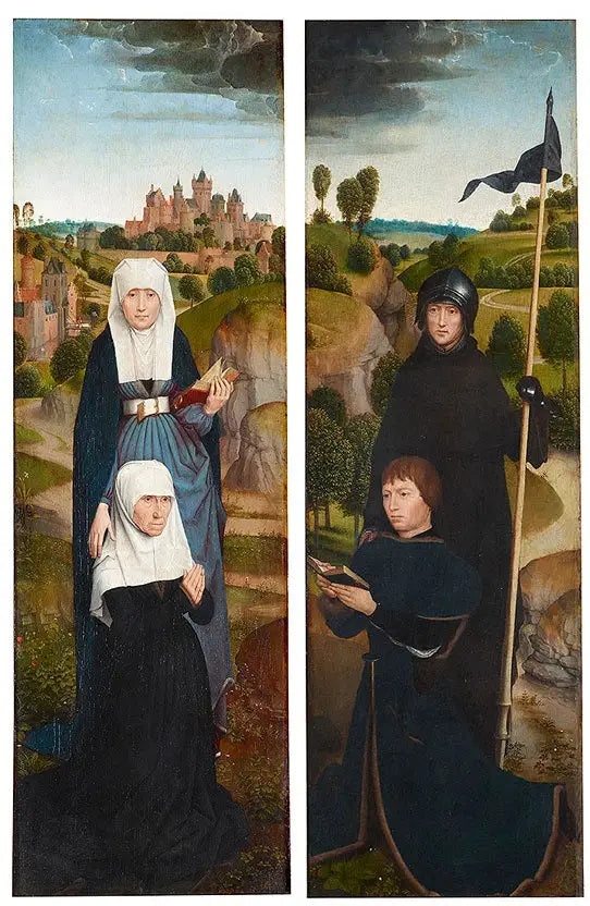 Twee vleugels van een triptiek met de portretten van de donateurs - Hans Memling