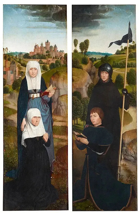 Twee vleugels van een triptiek met de portretten van de donateurs - Hans Memling