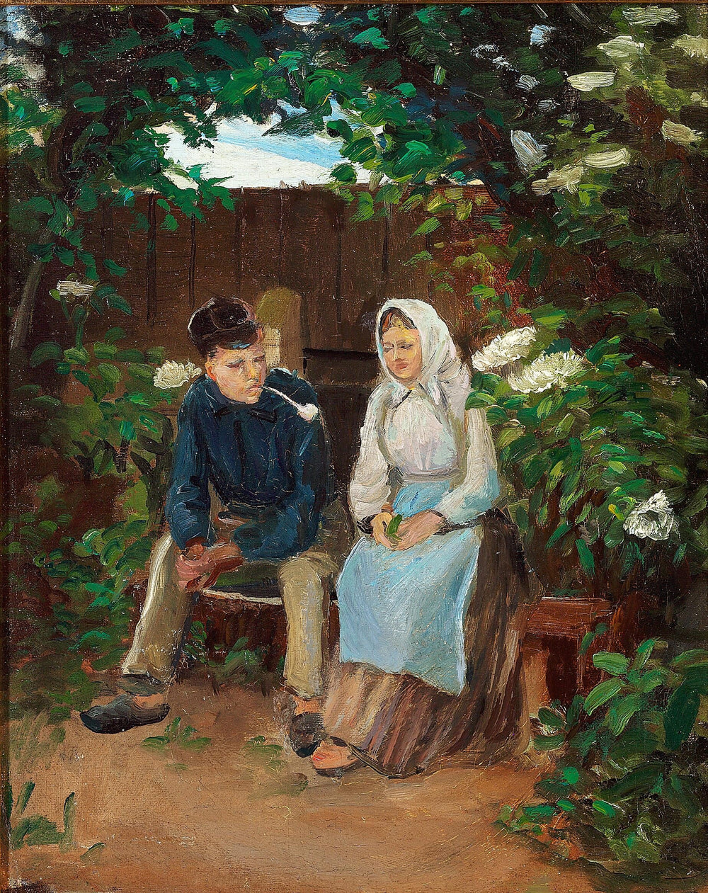 Deux amoureux sur un banc. - Michael Peter Ancher image 1 copie de tableau peinte à la main