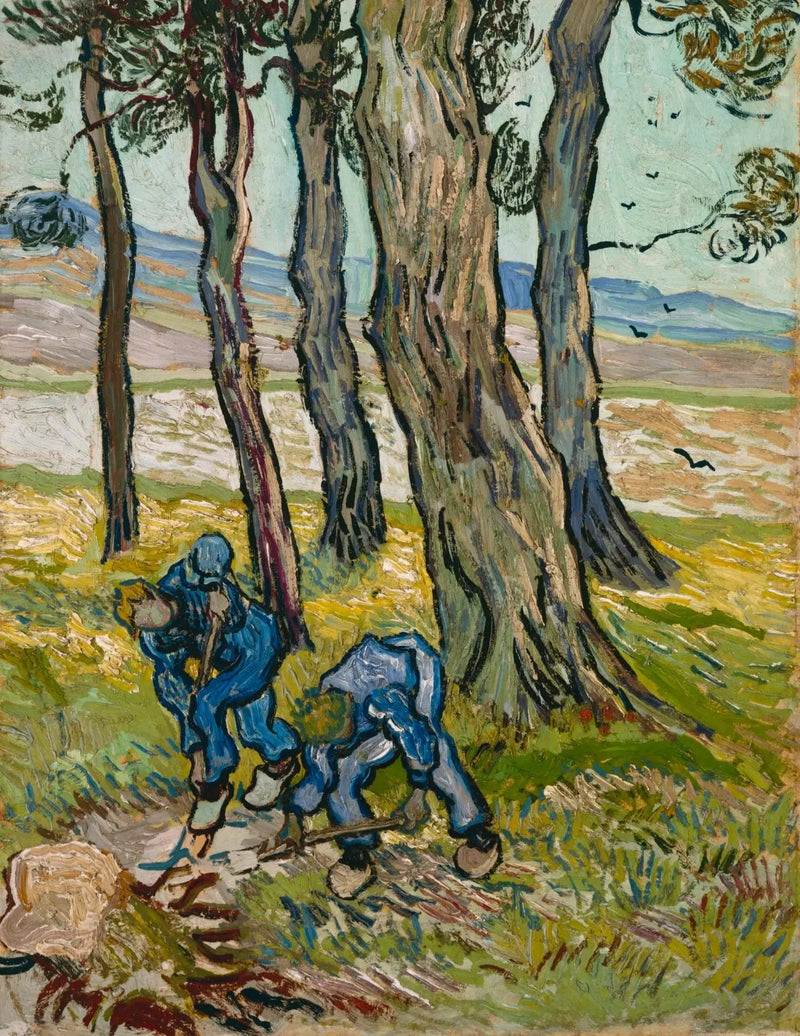 Twee spitten tussen de bomen / De spitten - Vincent van Gogh