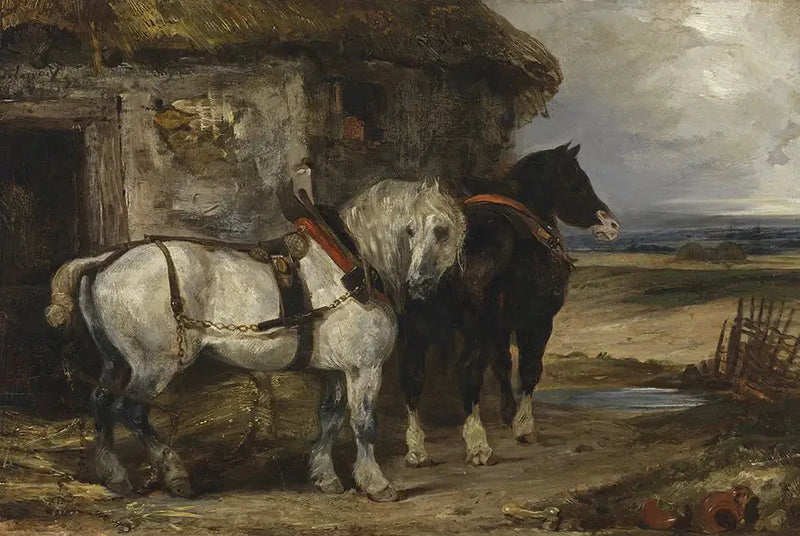 Twee paarden voor een schuur - Eugène Delacroix