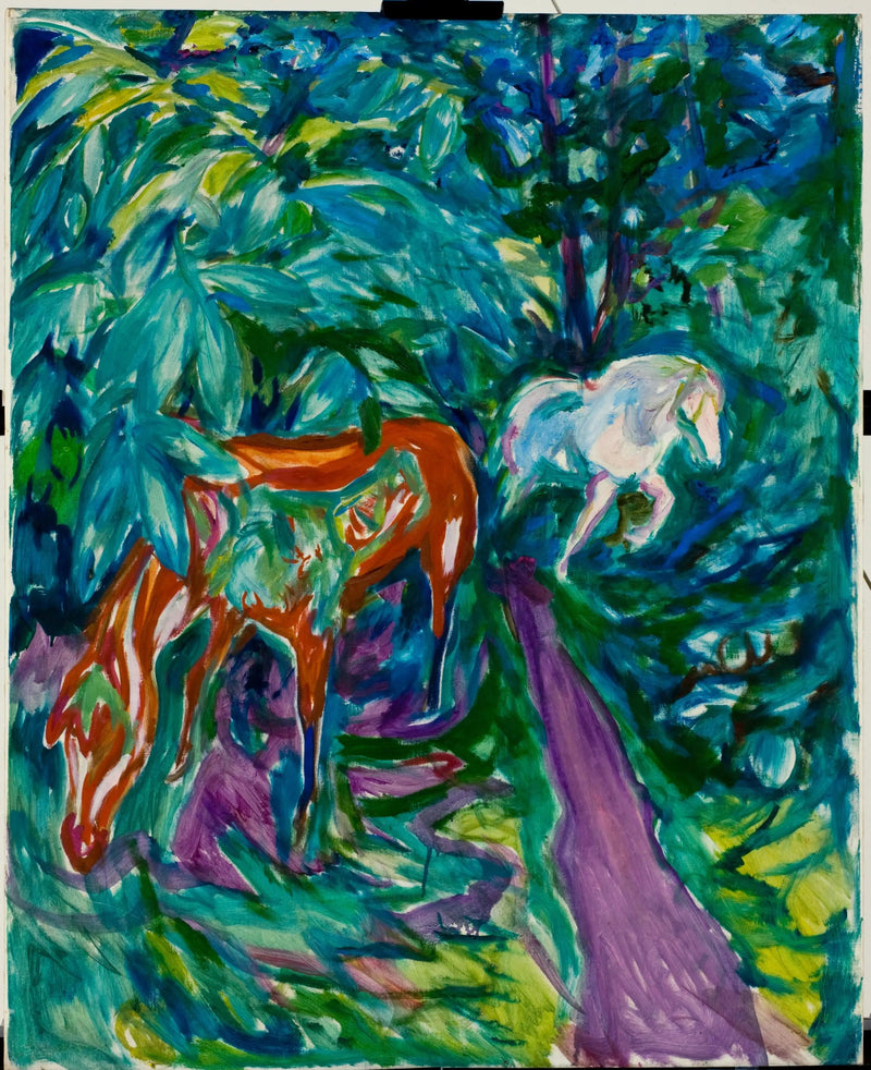 Twee paarden in het bos - Edvard Munch