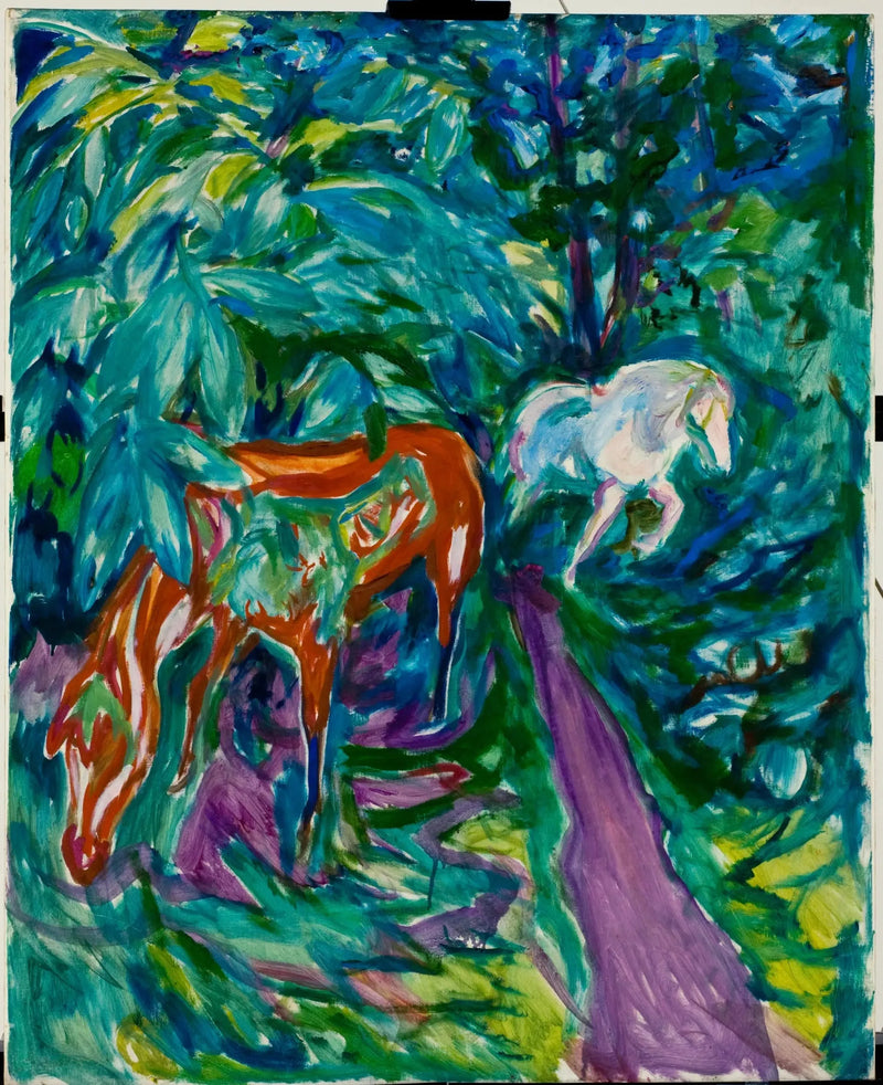 Twee paarden in het bos - Edvard Munch