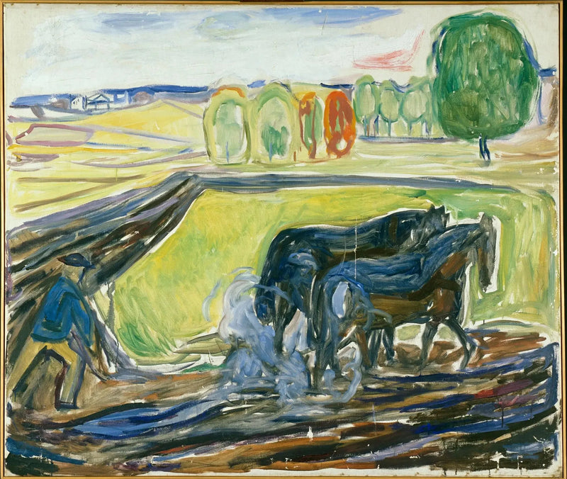 Twee Zwarte Paarden aan het Werk - Edvard Munch
