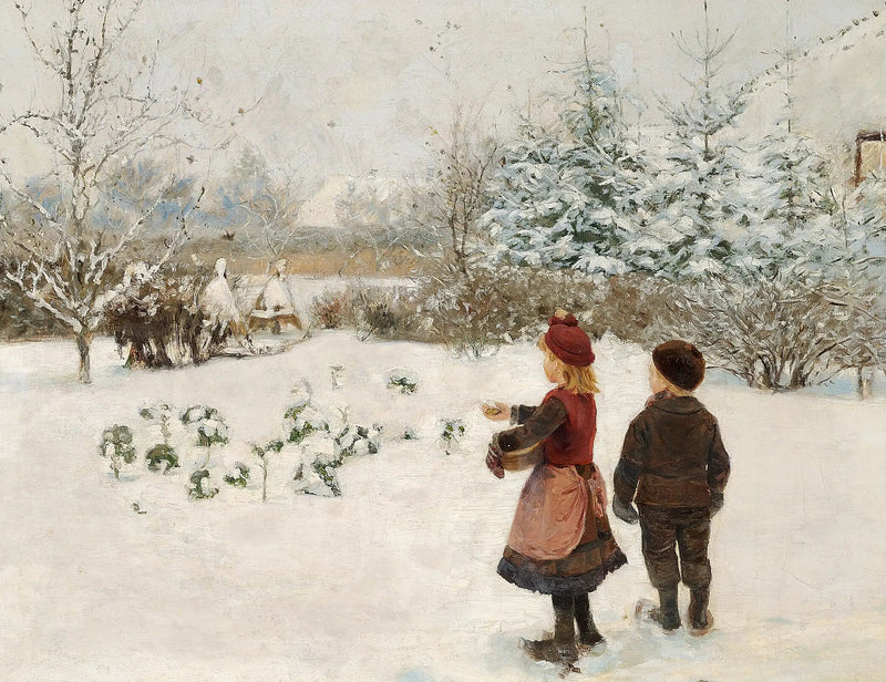 Twee kinderen voeden vogels in de sneeuw. - H. A. Brendekilde

Source:
Deux enfants nourrissent des oiseaux dans la neige. - H. A. Brendekilde