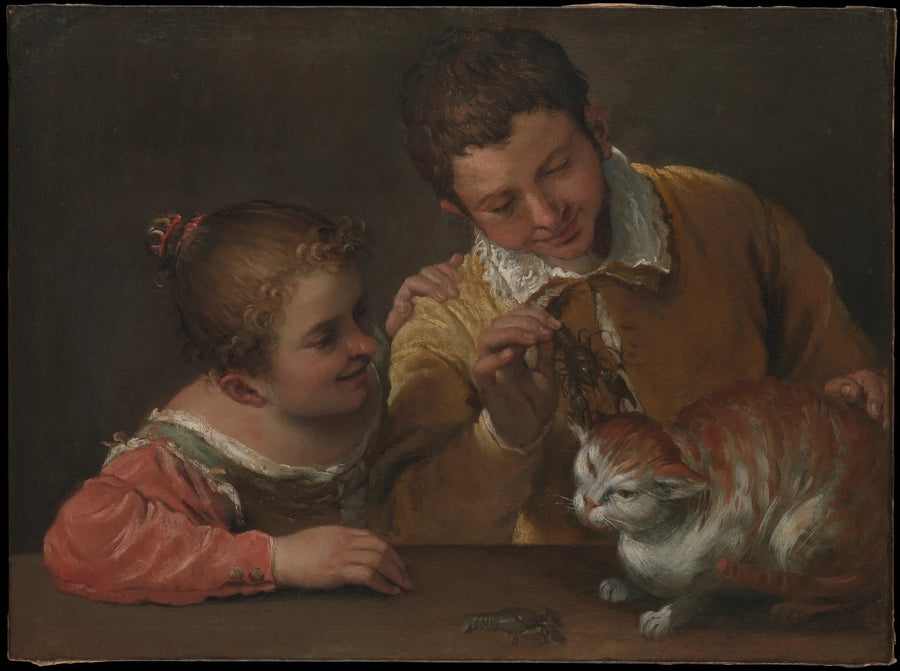 Twee kinderen die een kat kwellen - Annibale Carracci
