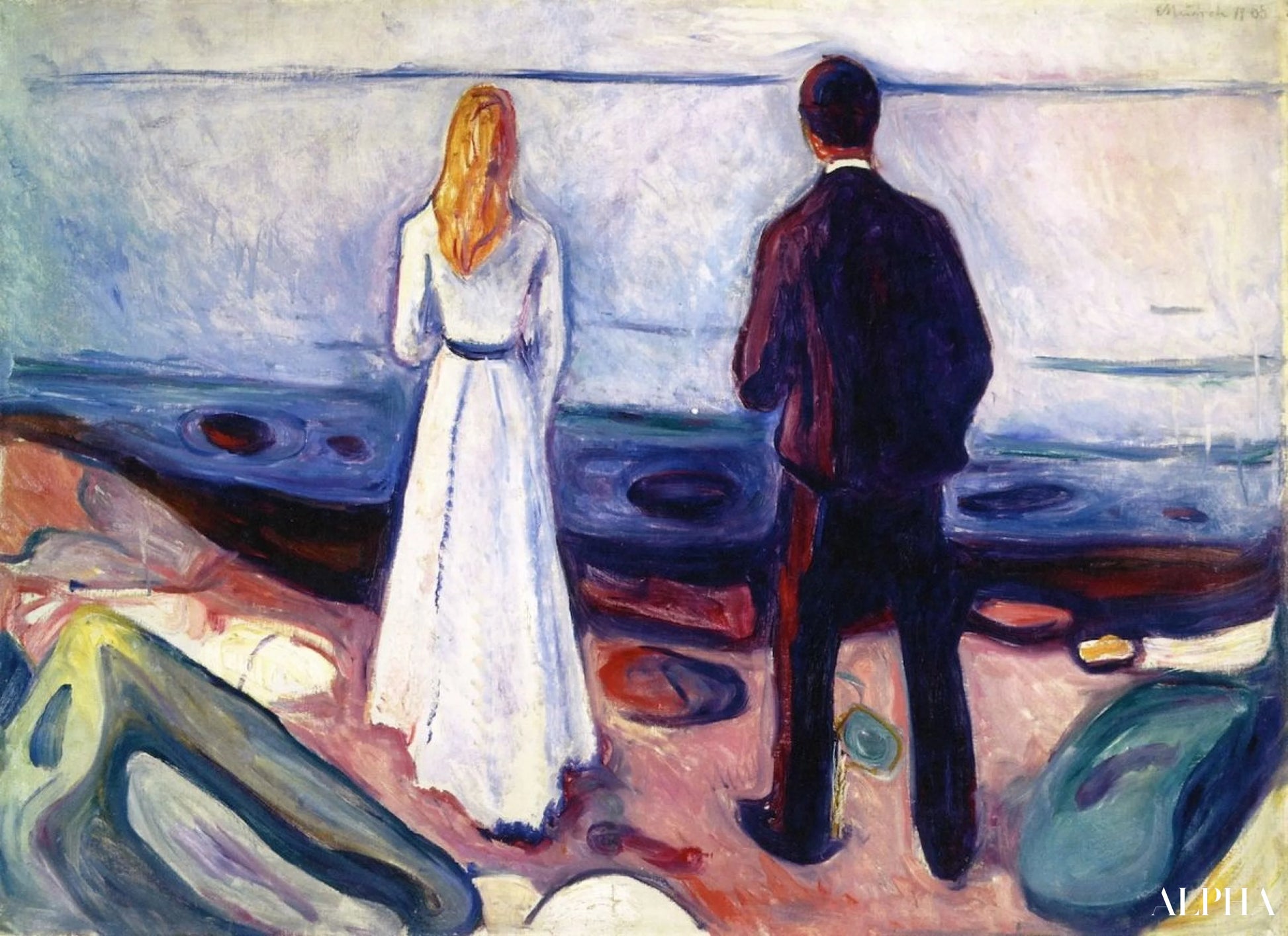 Twee mensen. De eenzamen the lonely ones - Edvard Munch - Reproducties van schilderijen en hoogwaardige schilderijen