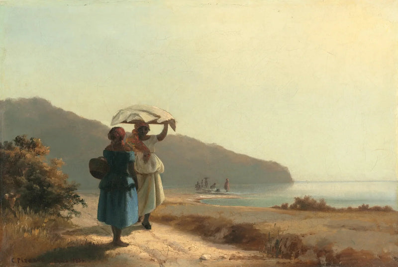 Twee Vrouwen die aan de Zee Praten, Saint-Thomas - Camille Pissarro