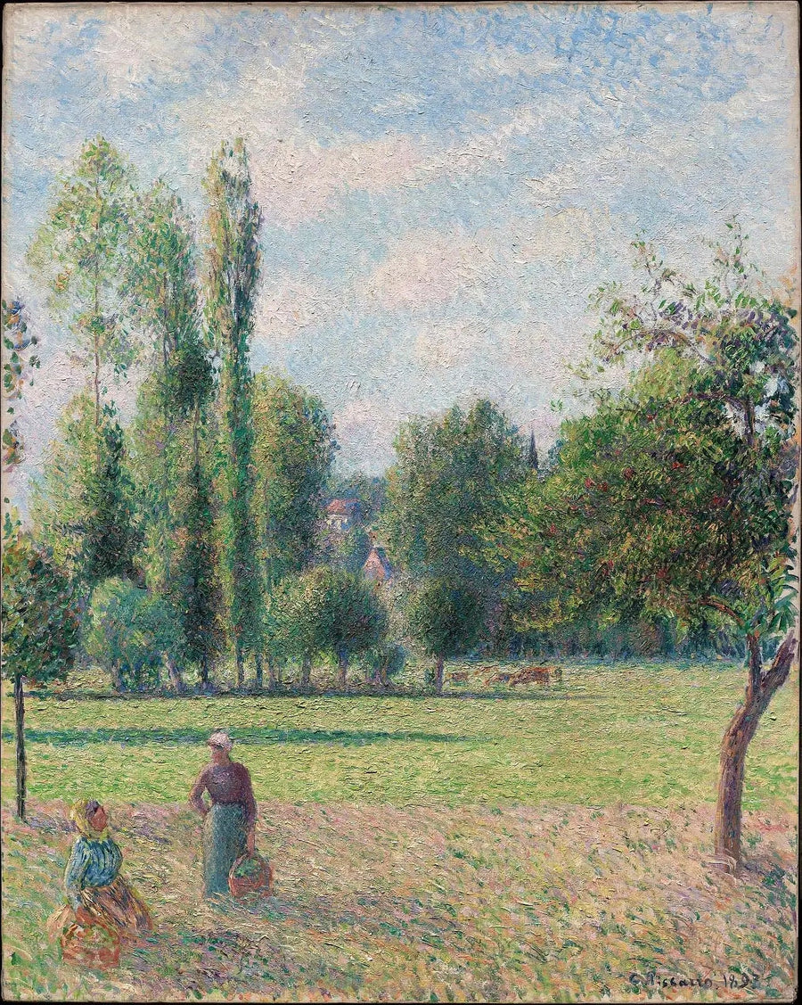 Twee vrouwen in de wei in Éragny - Camille Pissarro