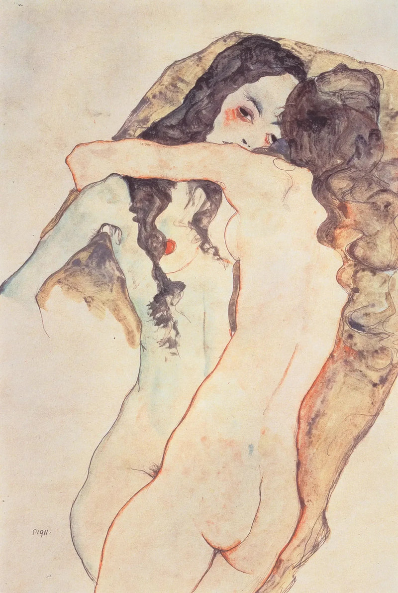 Twee vrouwen die elkaar kussen - Egon Schiele