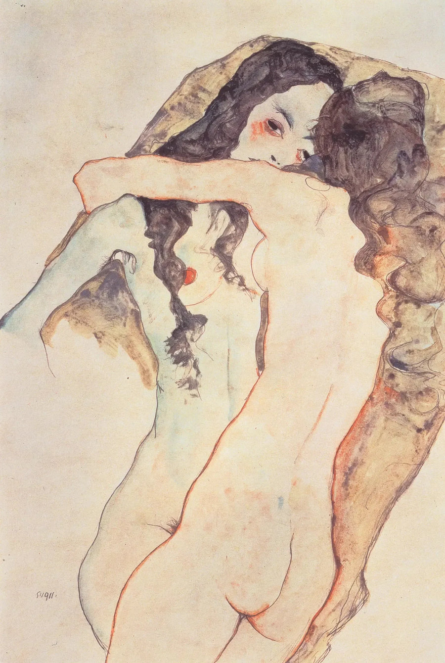 Twee vrouwen die elkaar kussen - Egon Schiele
