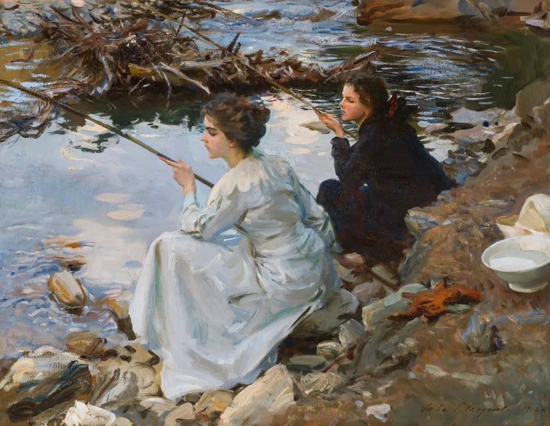 Twee meisjes aan het vissen - John Singer Sargent