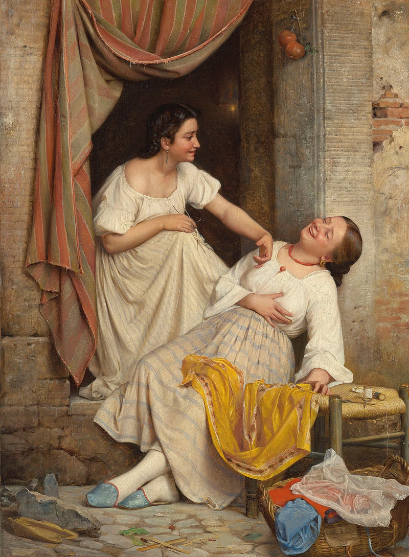 Twee lachende meisjes - Carl Heinrich Bloch
