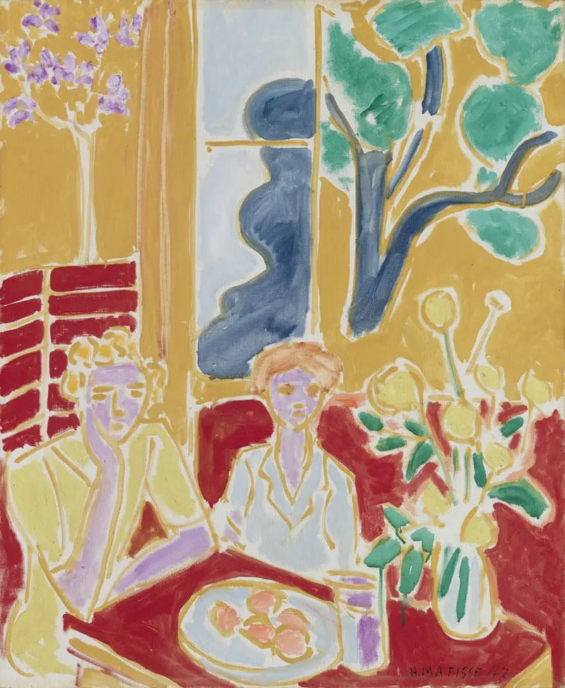 Twee meisjes, gele en rode achtergrond - Henri Matisse