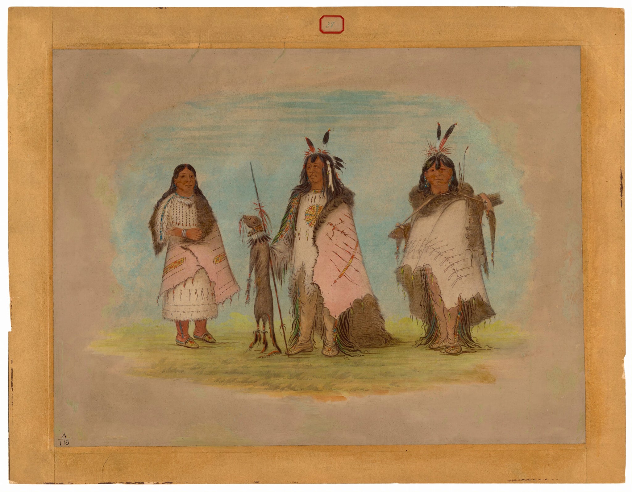 Deux guerriers pieds-noirs et une femme - George Catlin