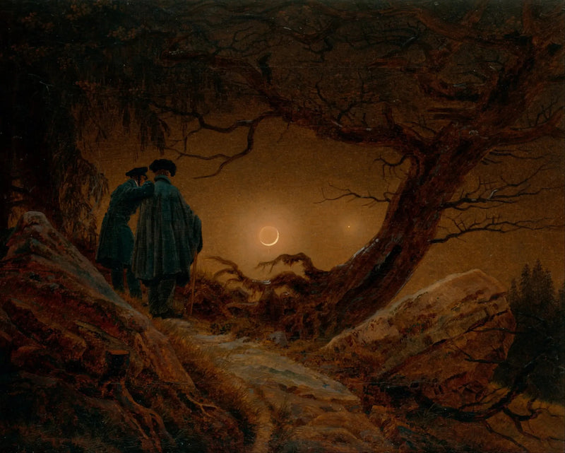 Twee Mannen die de maan contempleren - Caspar David Friedrich