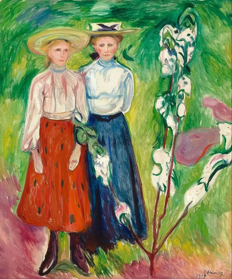Twee Jonge Meisjes in de Tuin - Edvard Munch
