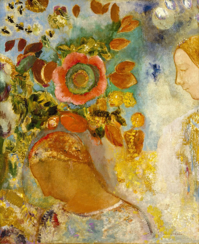 Twee jonge meisjes tussen de bloemen - Odilon Redon