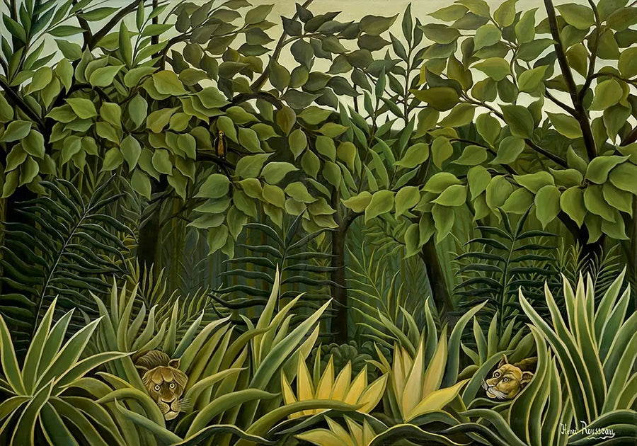 Twee leeuwen op de uitkijk in de jungle - Henri Rousseau