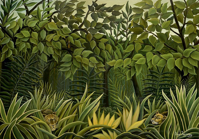 Twee leeuwen op de uitkijk in de jungle - Henri Rousseau