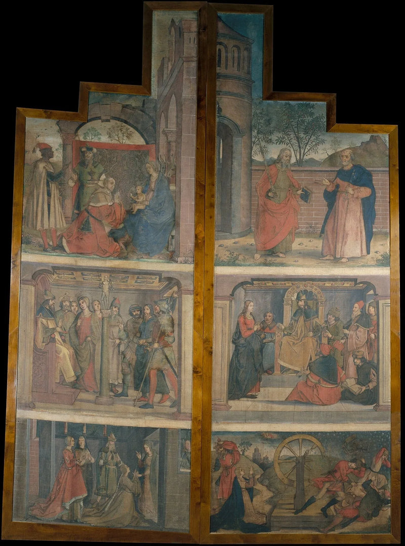 Twee doeken afkomstig van de deuren van een retabel versierd met scènes uit het leven van heilige Catherine - Pedro Berruguete