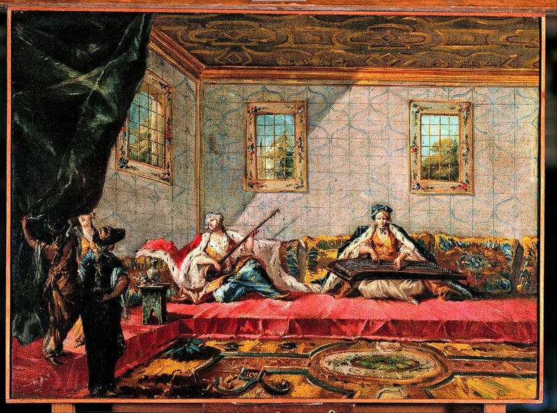 Twee odaliskes die muziek maken in het harem - Francesco Guardi