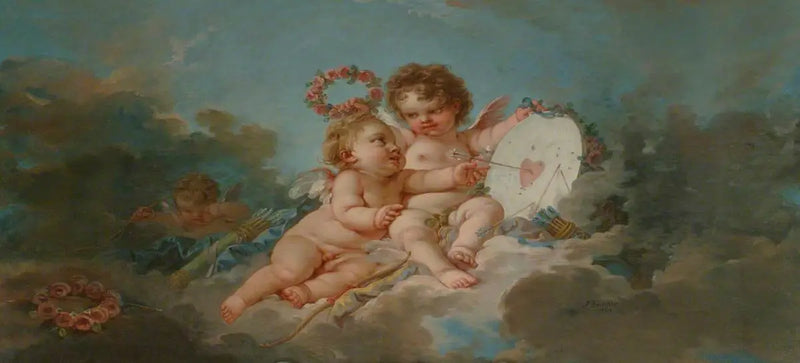 Twee putti die spelen met een « Heartboard » - François Boucher