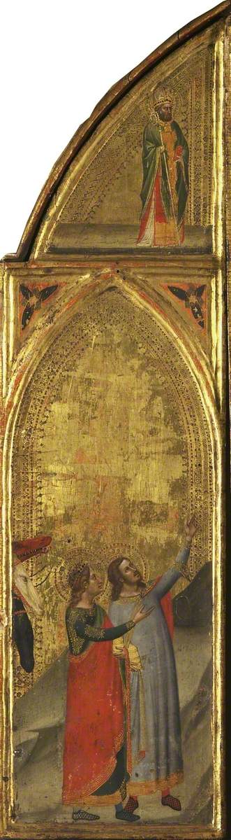 Twee Wijzen en een bisschop (triptyque, linker paneel) (achterzijde) - Bernardo Daddi