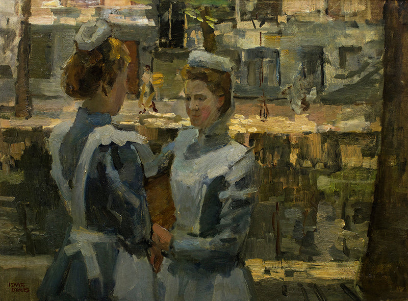 Twee dienstmeisjes aan een kanaal in Amsterdam - Isaac Israëls