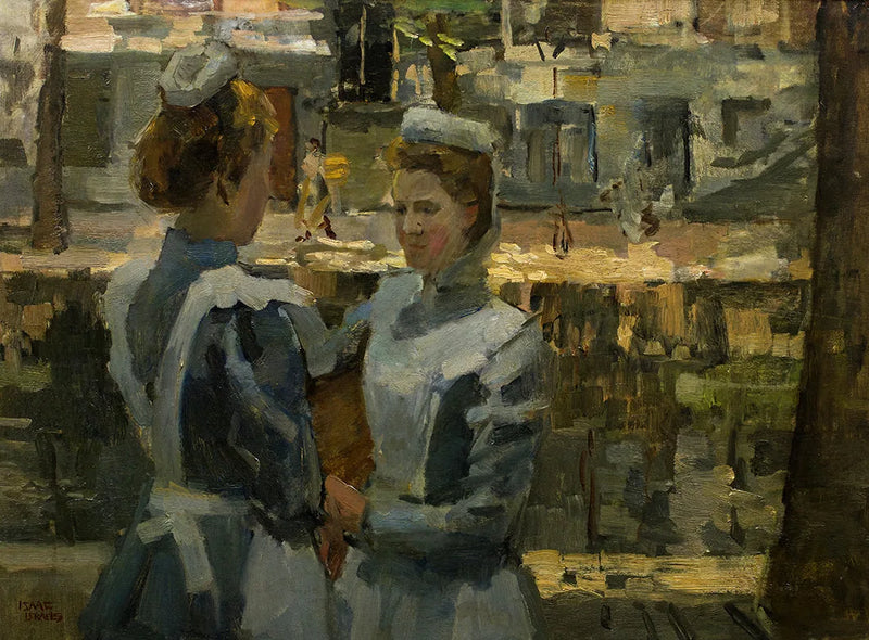 Twee dienstmeisjes aan een kanaal in Amsterdam - Isaac Israëls