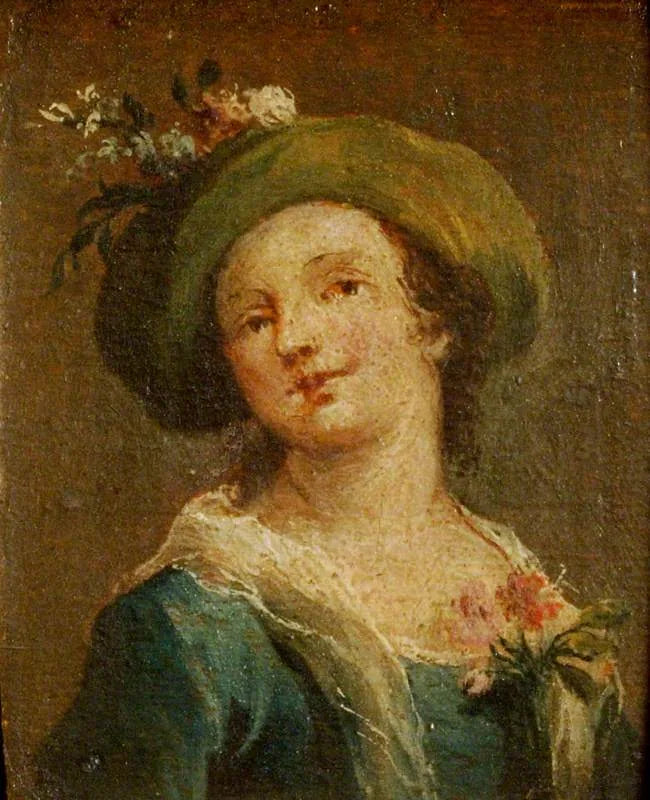 Twee schilderijen: Een meisje met hoed op profiel en een meisje met hoed frontaal (diptyque, rechterpaneel) - Francesco Guardi